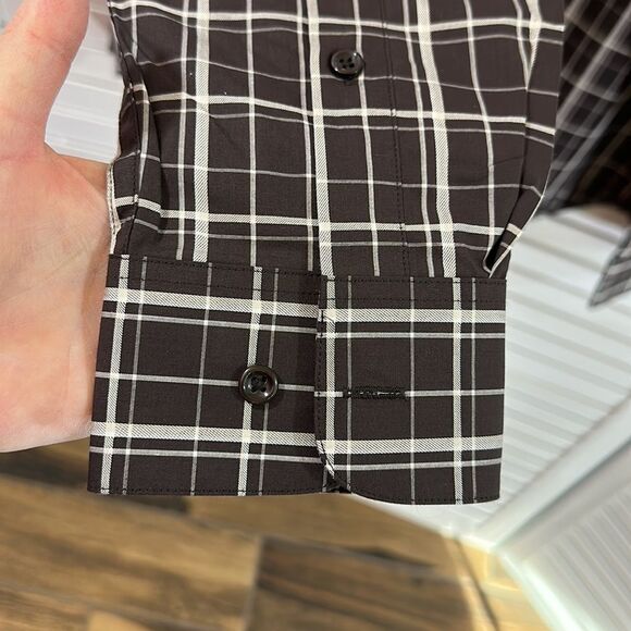 Perry Ellis Shirt Large Button Down Brown Plaid NWT - Picture 8 of 11